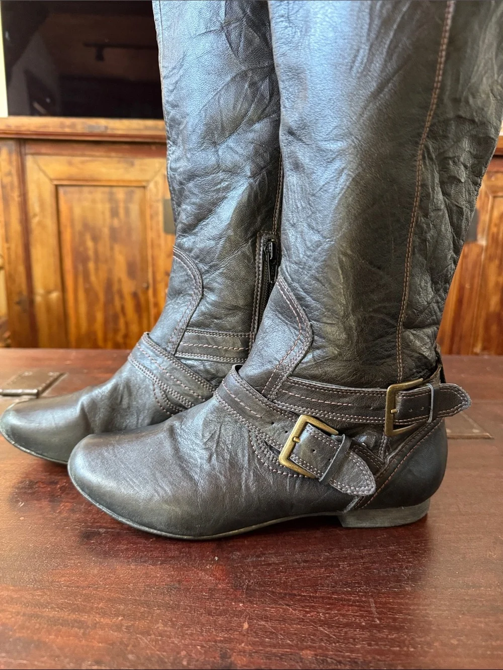 Clarks Tall Black Leather Flat Heel Boots